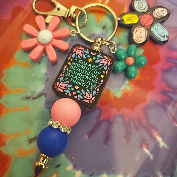 Handmade You Are Worthy Silicone Beaded Keychain - Picture 1 of 3